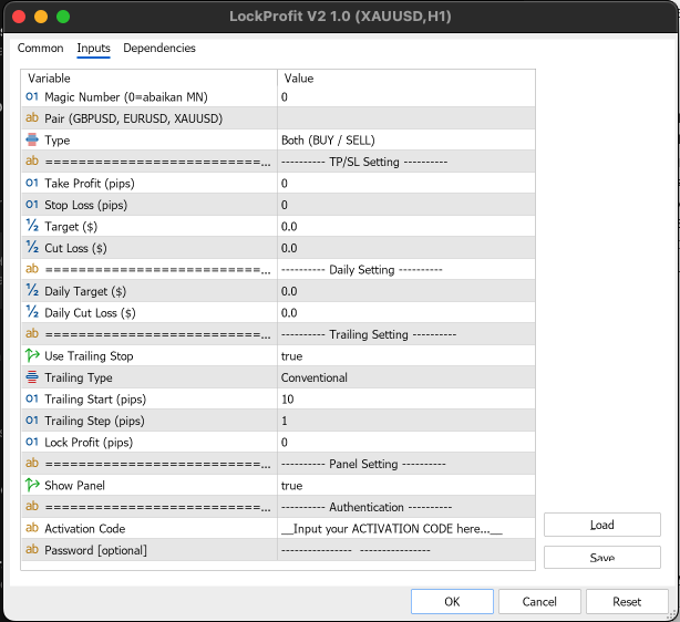 EA LockProfit - Inputs